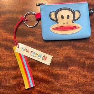 Paul Frank Light Blue Julius Monkey Key Coin Pouch with Red Trim